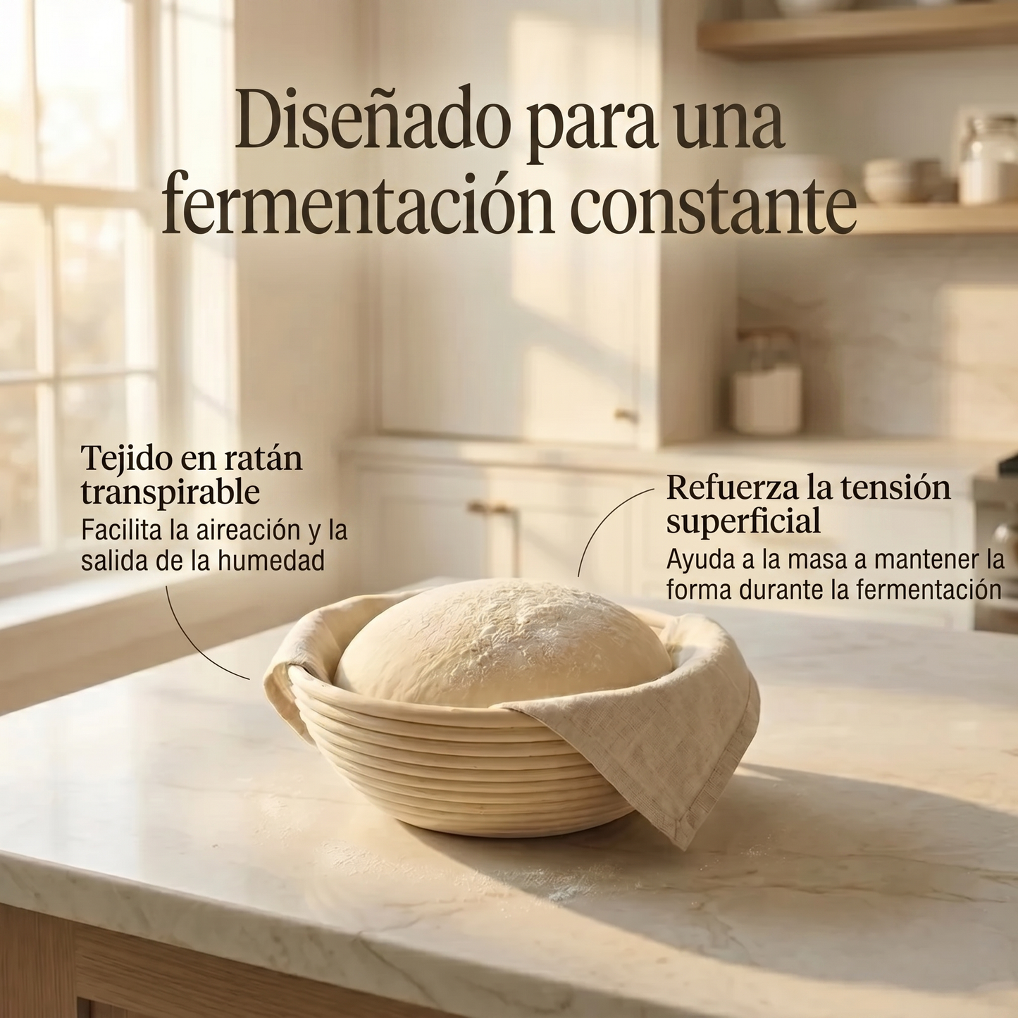 Cesta de fermentación en ratán natural
